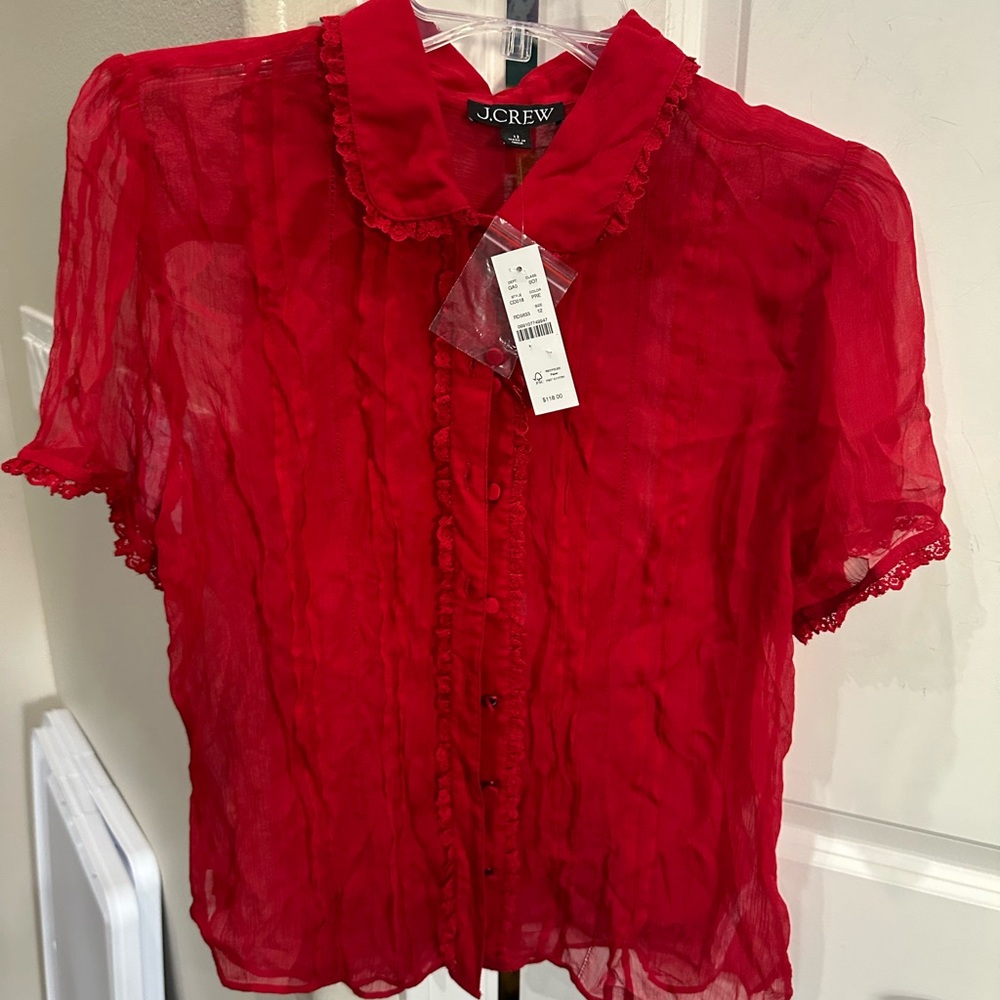 J. Crew Vibrant Red Sheer Blouse